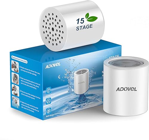 ADOVEL Cartucho de repuesto universal para filtro de ducha, 15 etapas, alto rendimiento, con KDF eficaz, vitamina C, eliminación de cloro, metales