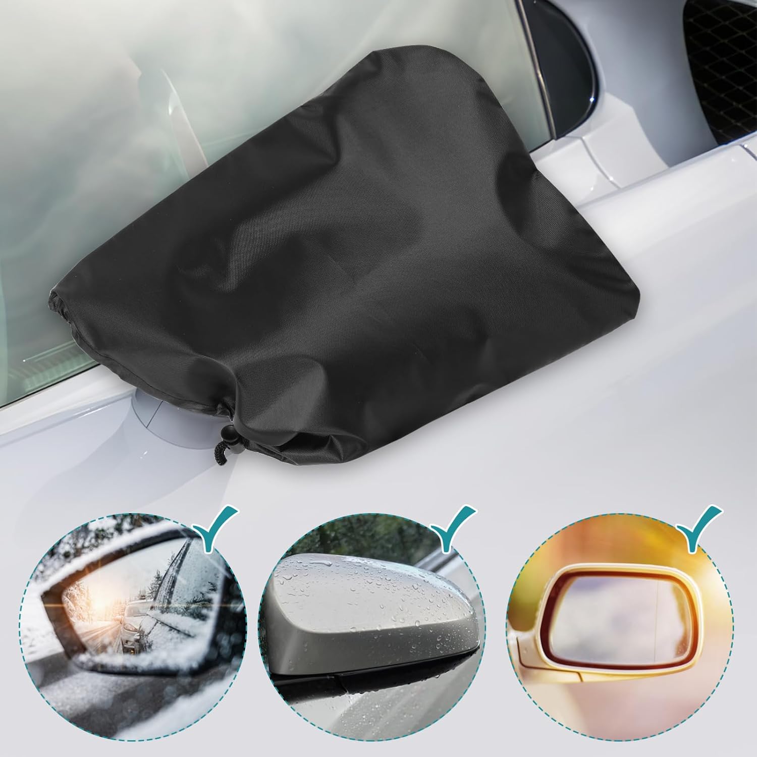 Universal Car Windshield Wiper Covers and Rearview Mirror Covers Weather-Resistant Exterior Protection with Drawstring Closure for Winter Snow Ice 12.99X10.62In