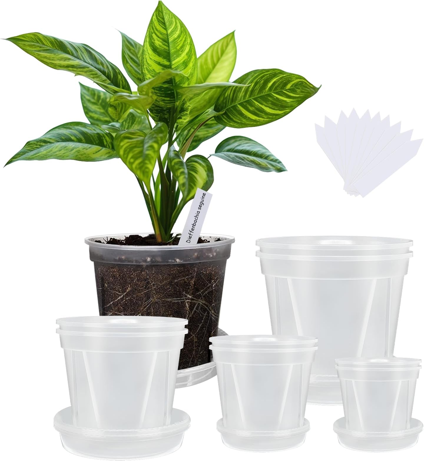OUPSAUI 36 Pack 7/6/5/3.5 Inch Clear Nursery Pots Variety