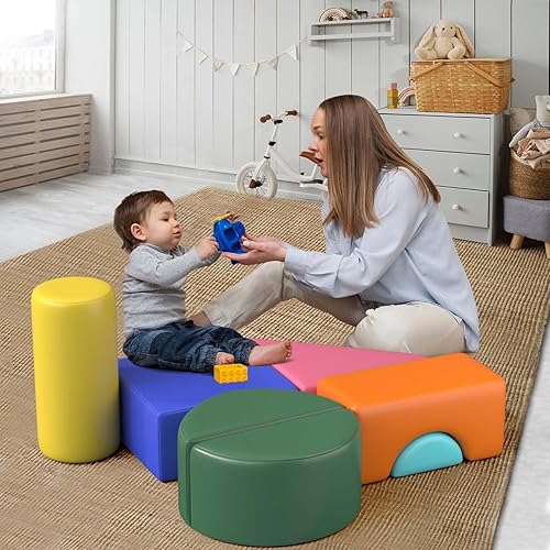 Miniatura 7 de Juego de espuma para gatear y escalar para niños, 6 piezas de bloques de escalada para bebés, juego de estructuras de juego de actividades de