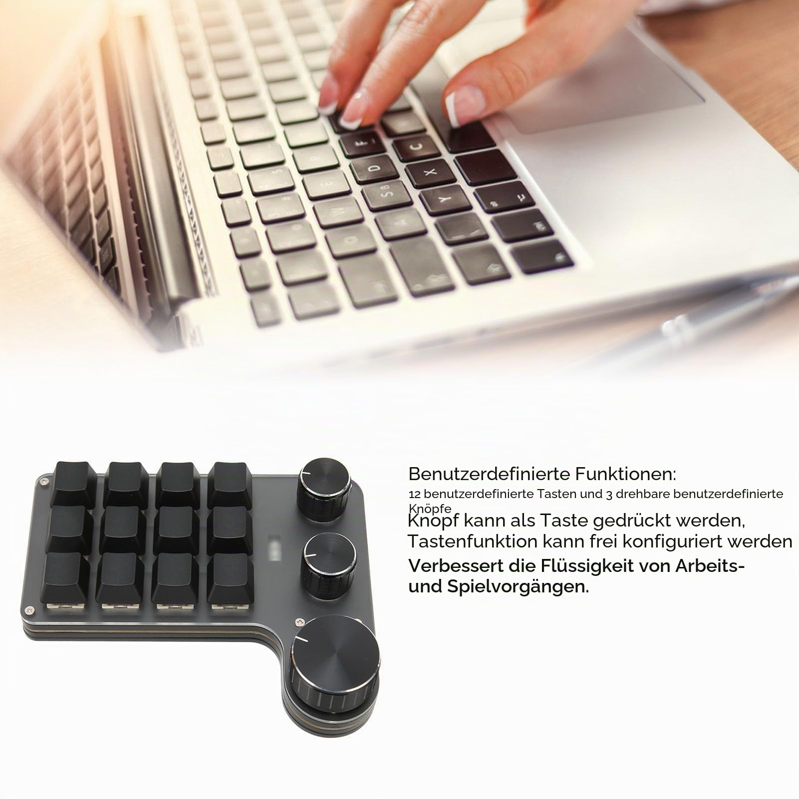 Bewinner Mechanische Makro Gaming Tastatur, 12 Tasten, 3 Knöpfe, Einhand USB PC Tastatur, Programmierbare Shortcut Tastatur für Game Office (Kabelgebundenes USB)