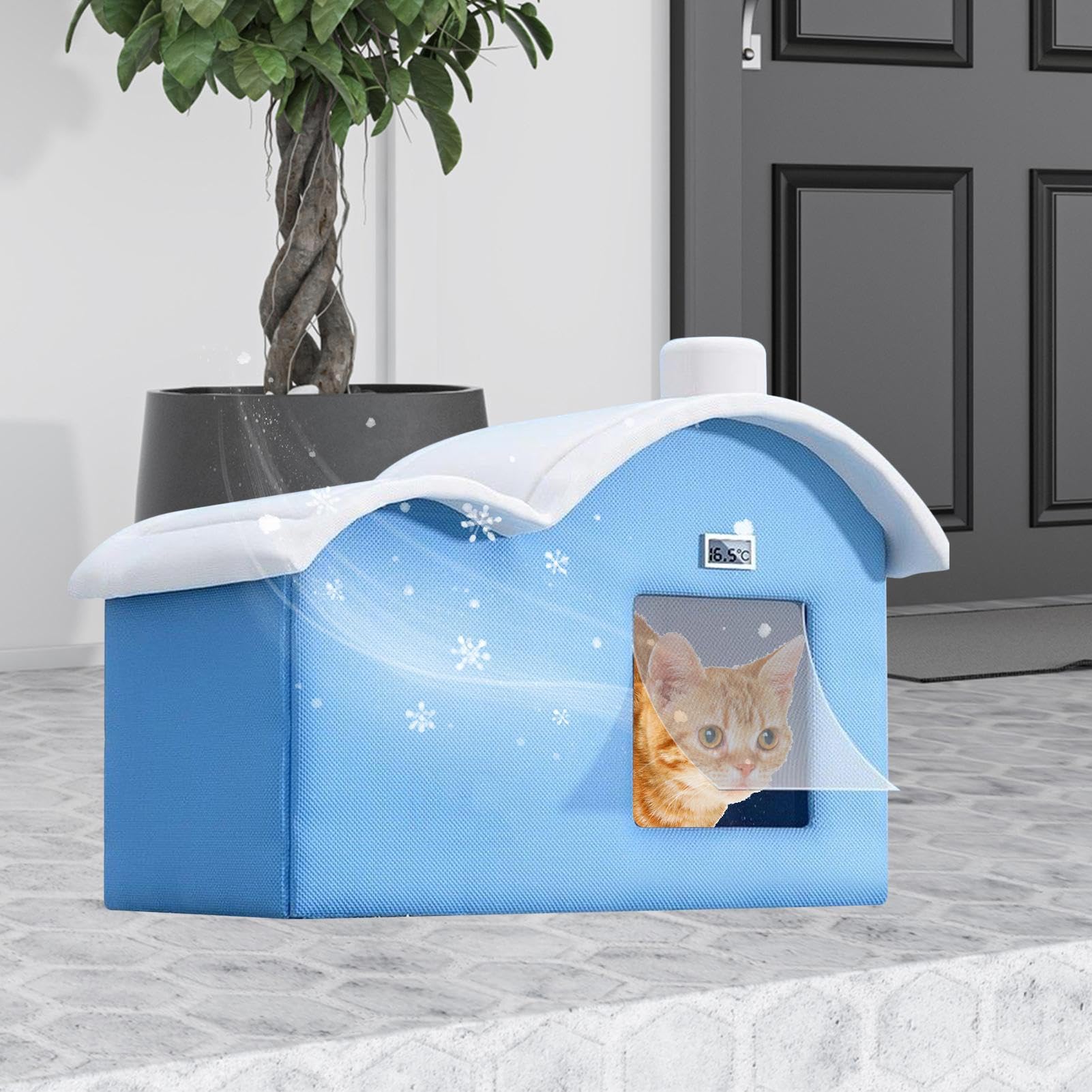 Maison De Refroidissement pour Animaux, Maison Climatisée pour Chat & Chien avec Affichage De La Température, Bacs À Glace Et Sacs en Coton Absorbant, Tente Isolée Rafraîchissante pour Animaux