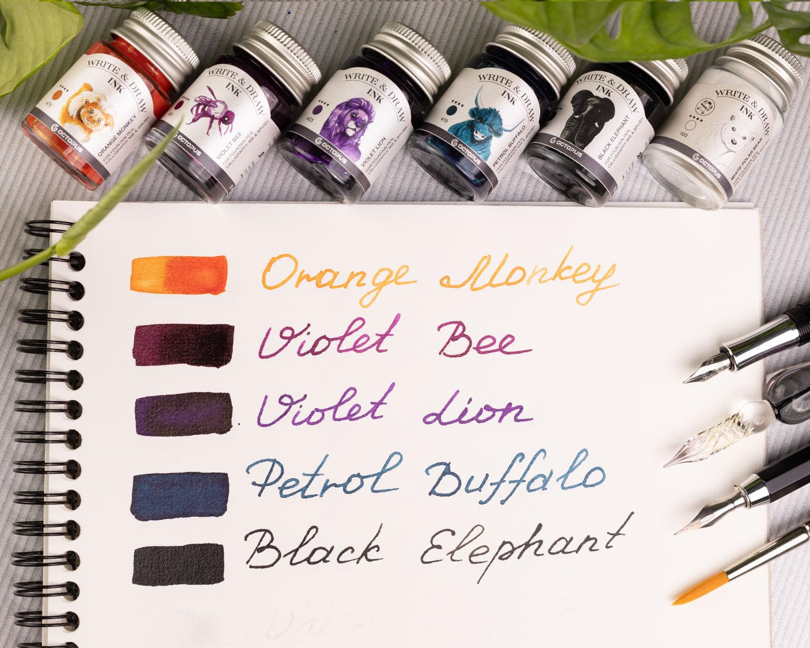 Octopus Write and Draw Ink Set Basic Mix, wodoodporny tusz do pisania i rysowania, tusz do kaligrafii, tusz do rysowania piór wiecznych, 6 x 10 ml