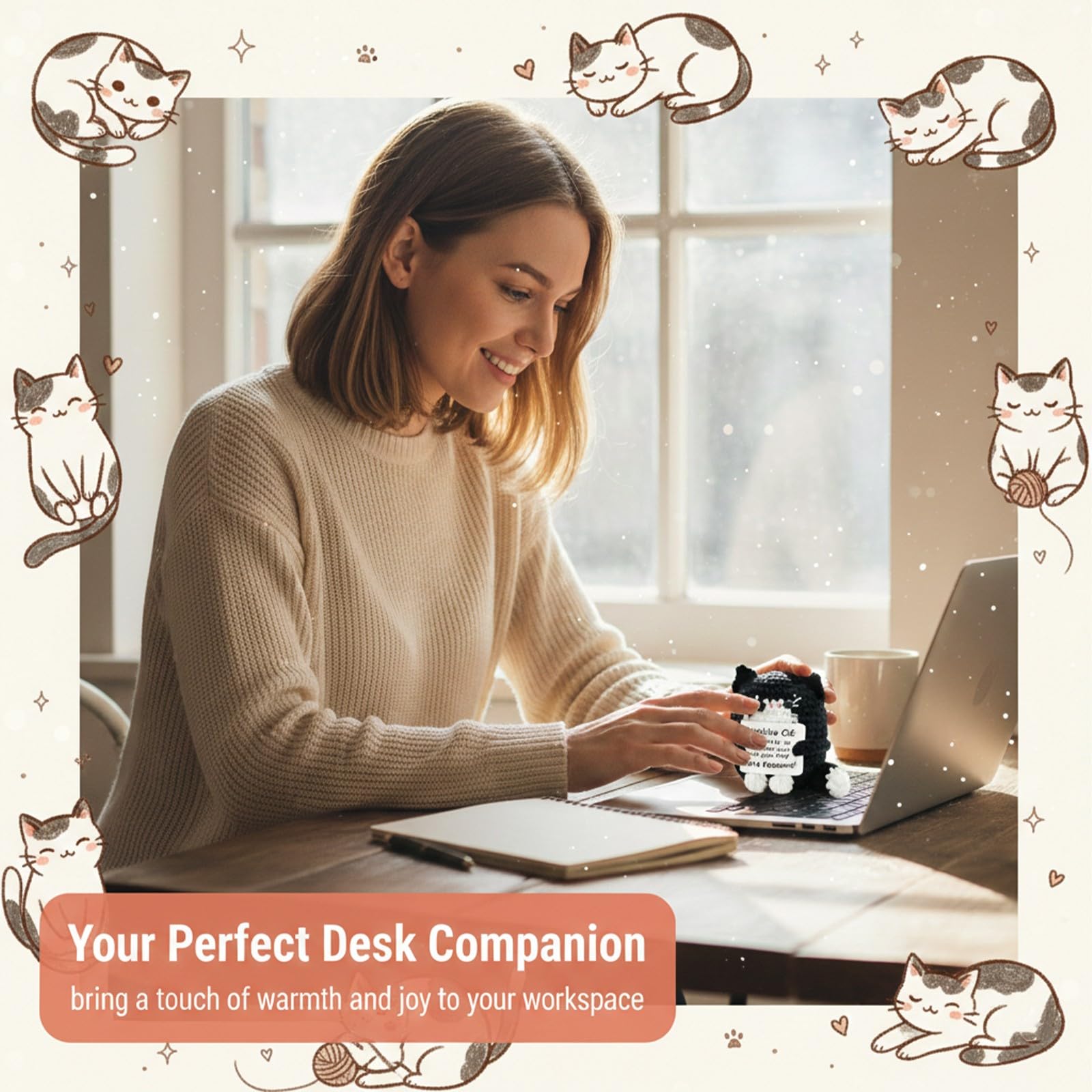 Gatto Positivo Amigurumi Set Portachiavi Regalo di Supporto Emotivo Bambola Intrecciata Fatta a Mano