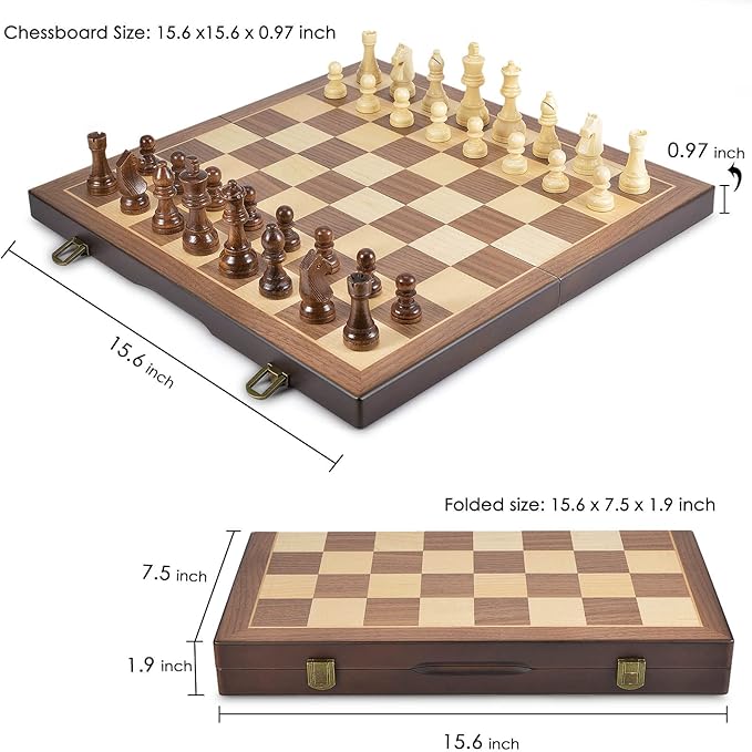 AMEROUS Juego de Ajedrez y Damas Magnético de Madera 15 in miniatura 2