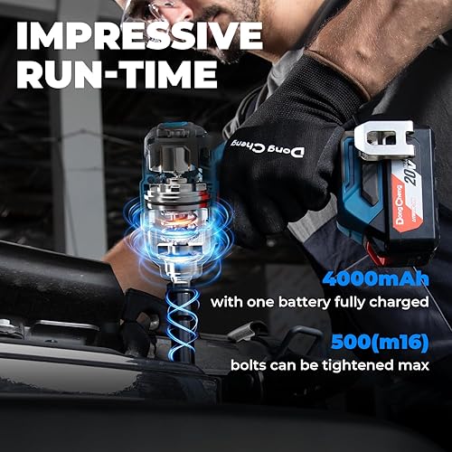 Miniatura 5 de Dong Cheng Llave de impacto inalámbrica de 20 V sin escobillas, par máximo de 360 pies-libra (488 Nm), de 1/2 pulgada con 3 modos de velocidad, 2400