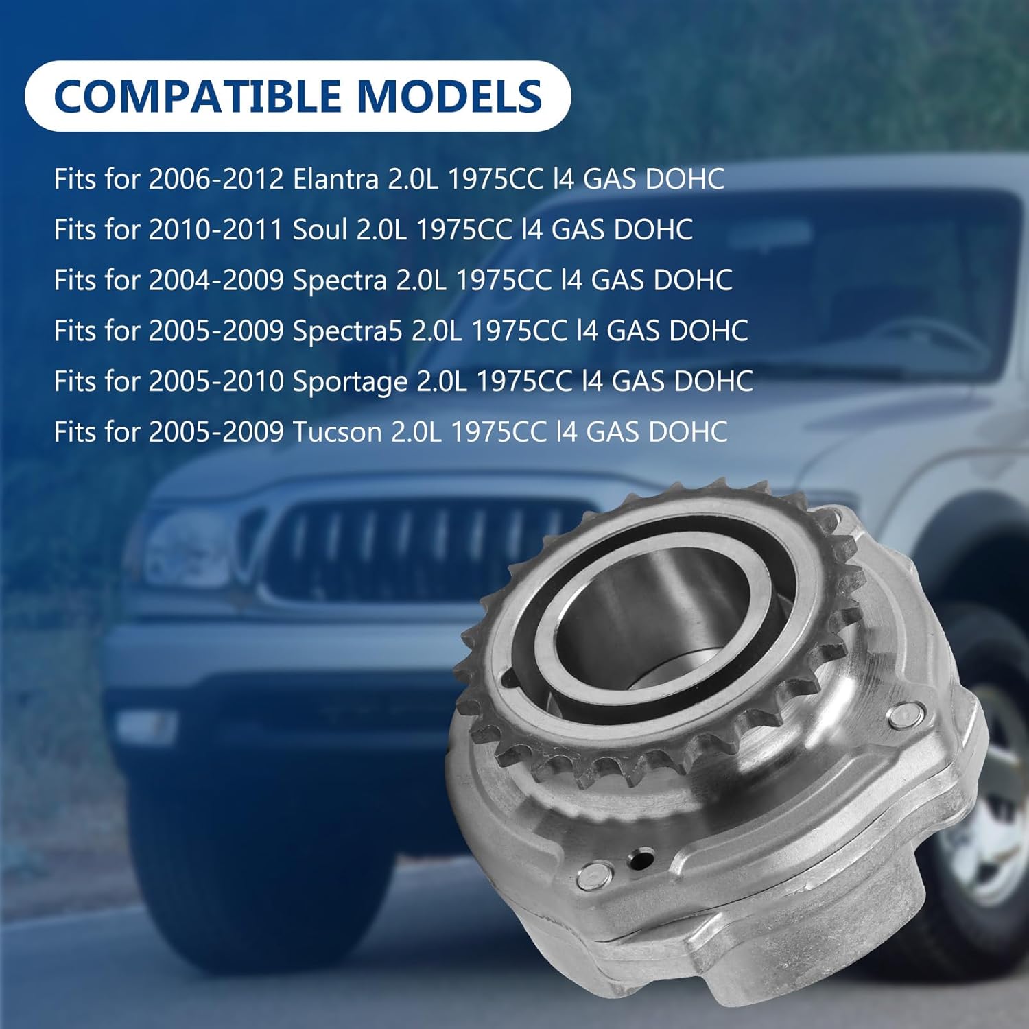 24350-23775 CVVT Camshaft Gear Fits for 2004-2009 Spectra 2.0L, Fits for 2005-2010 Sportage 2.0L, Replace OE 24350-23775