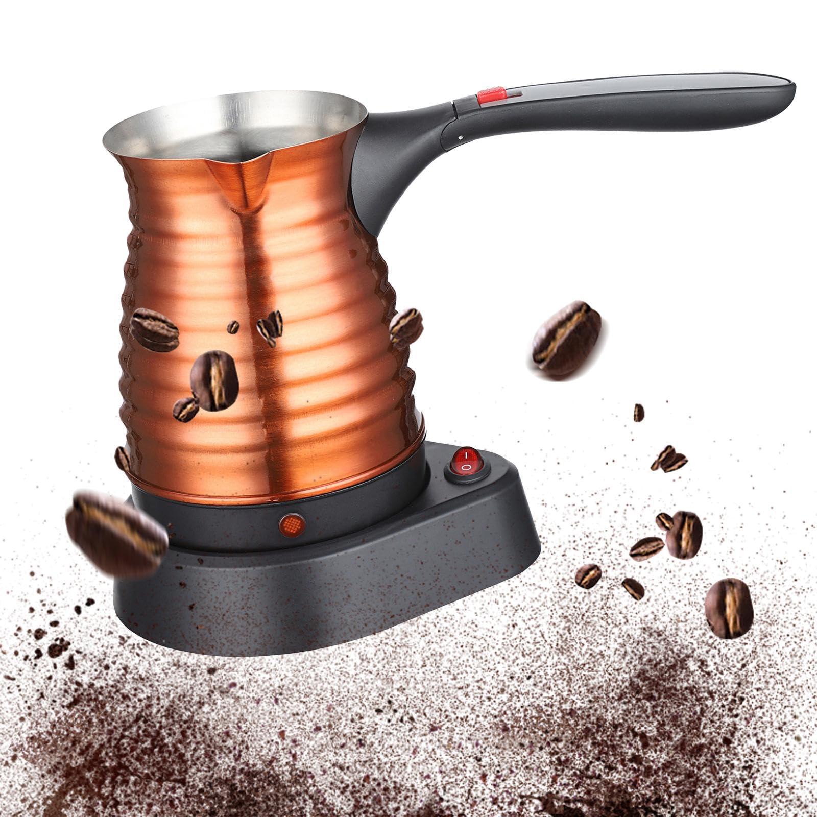 Caffettiera Elettrica in Acciaio Inox Caraffa Latte da 500ml con Manico Lungo Bollitore Turco caffè Riscaldatore Multifunzione Adatta per Casa Regalo