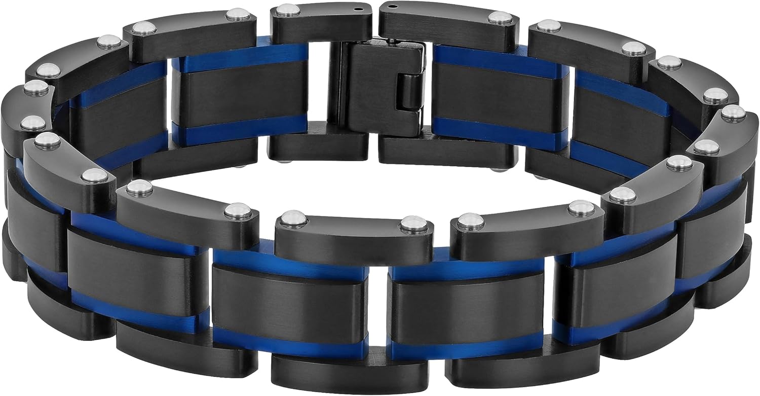 Men's Two-Tone Textured Link Bracelet – 8.5 Inch Stainless Steel, Hypoallergenic