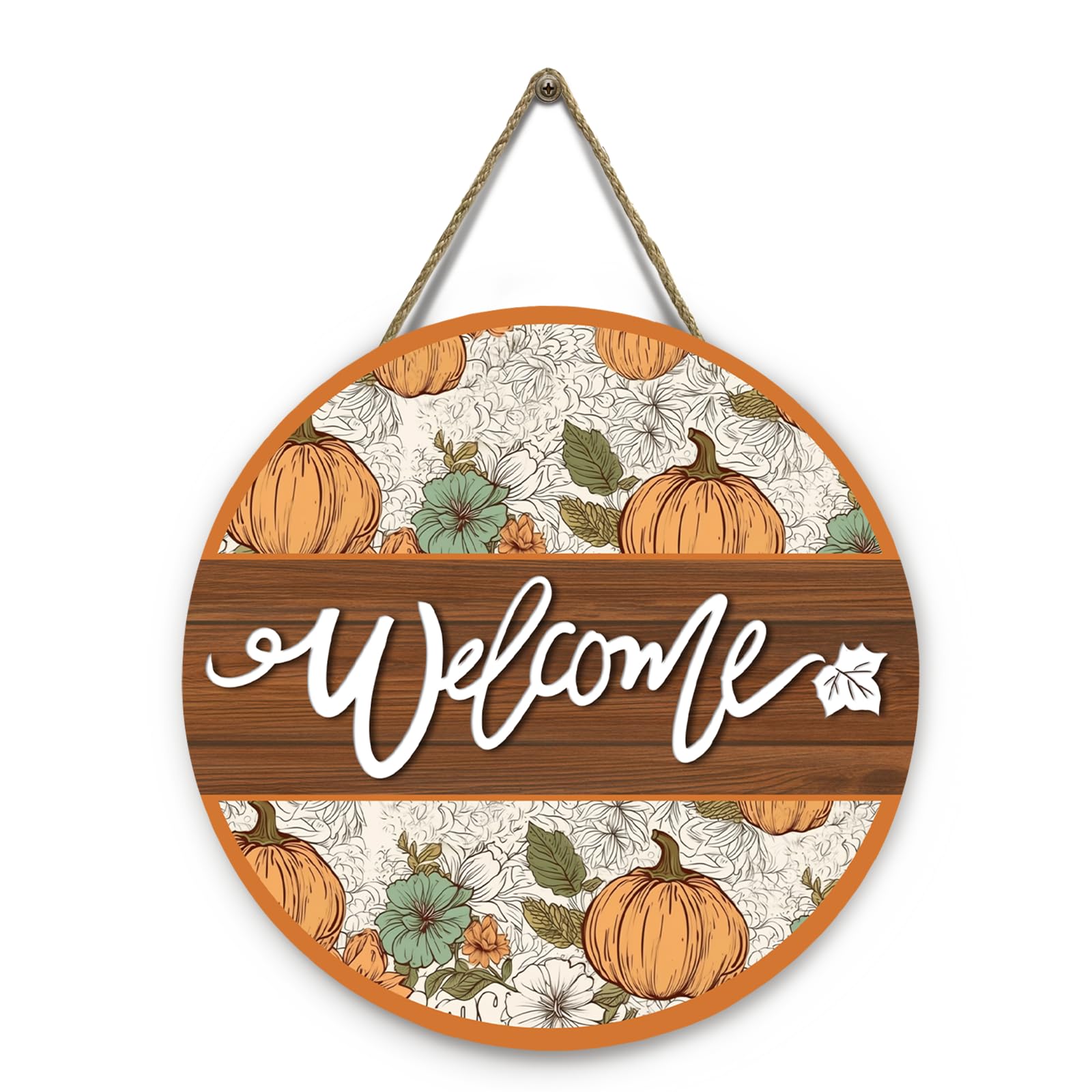 Fall Welcome Sign for Front Door Thanksgiving Round Door Signs Rustic Thankful Pumpkin Metal Hanger for Outdoor Outside Porch Farmhouse Thanksgiving Harvest Metal Sign 12x12 Inch for Home Wall