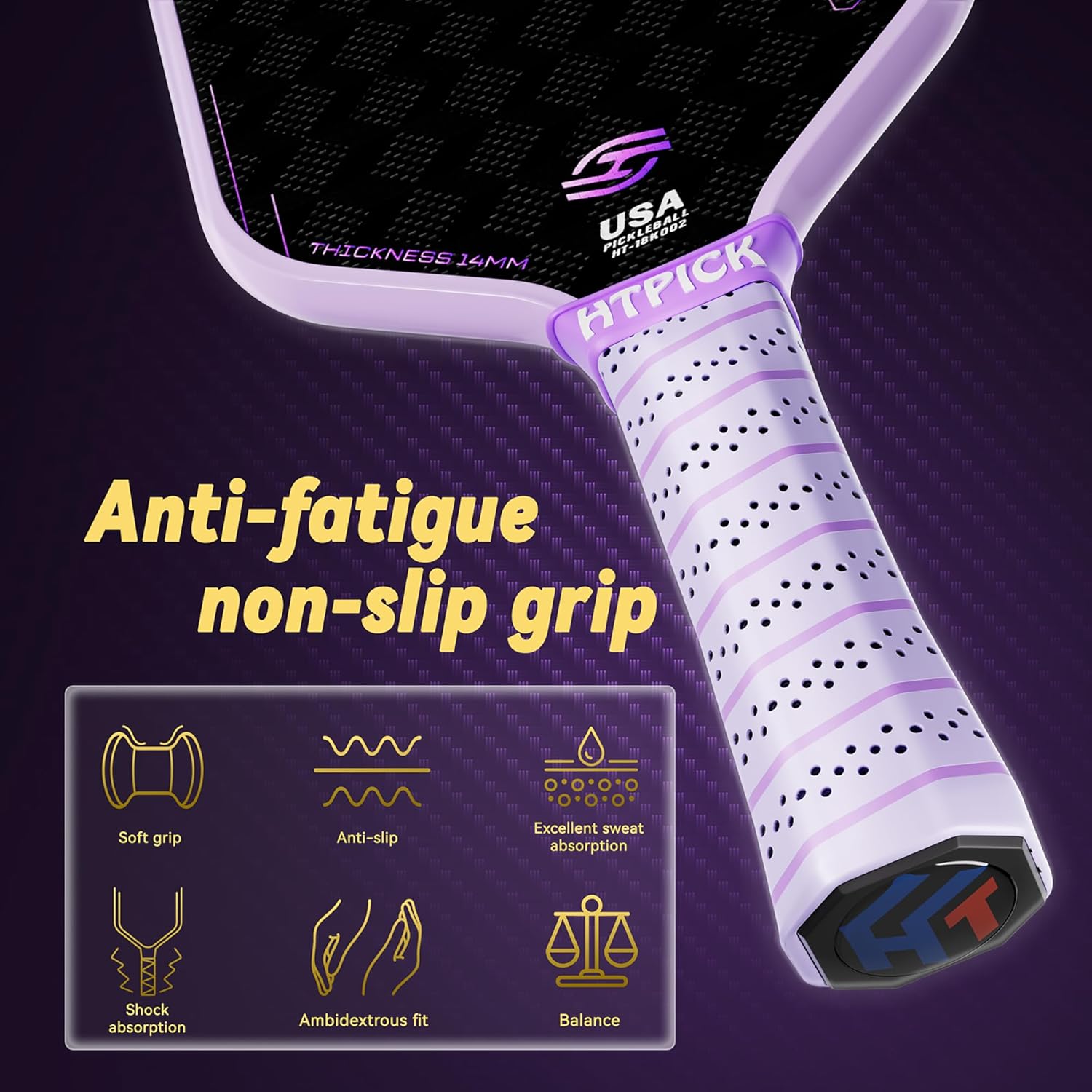 Pickleball Paddles, Carbon Fiber Pickleball Paddle High Grit & Spin with PP Honeycomb Core 16mm Thickness and Thermoformed Elongated Shape, Increased Power for Ultimate Spin & Consistency - Image 7