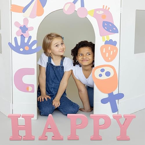 Miniatura 4 de Aocean Letras de madera rosa de 6 pulgadas, letras de madera sin terminar para decoración de pared, letras decorativas de pie en rodajas, tablero