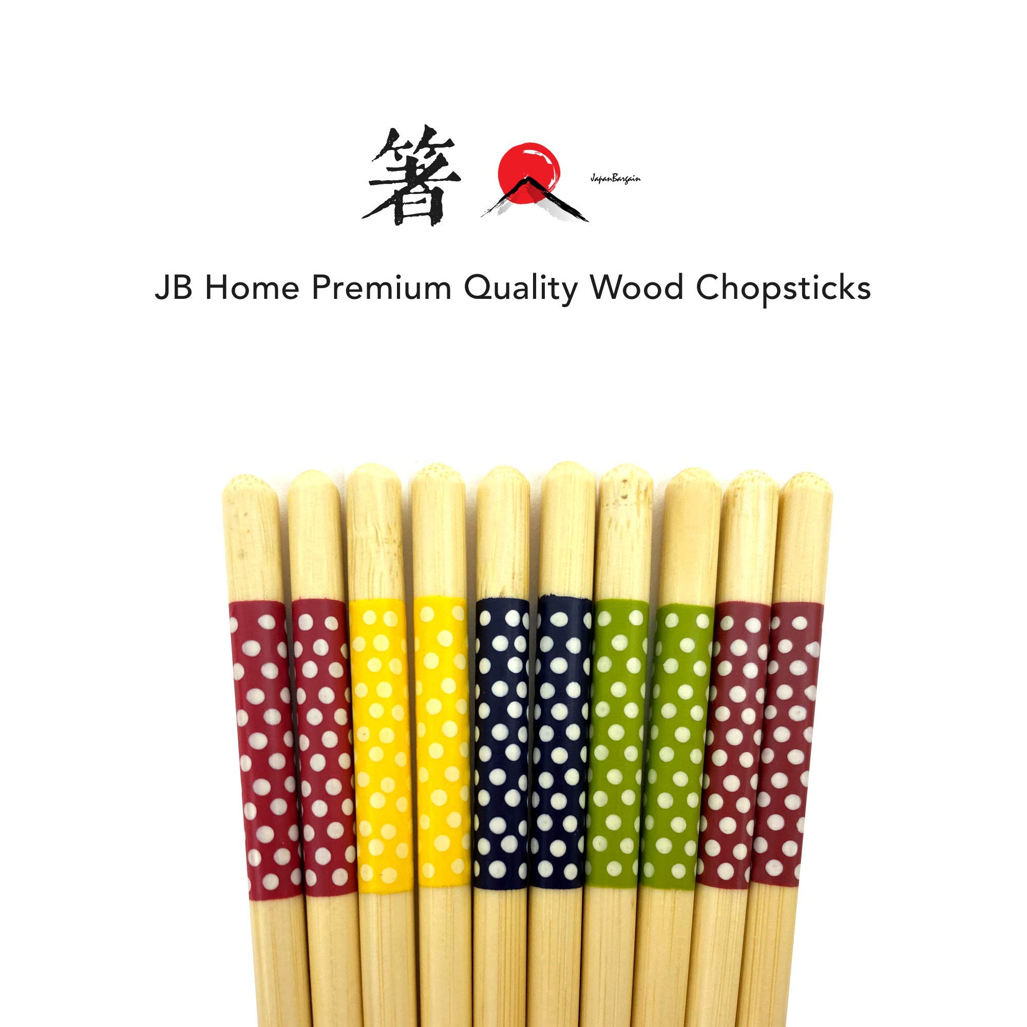 JapanBargain, Bamboo Chopsticks Reusable Japanese Chinese Korean Wood Chop Sticks Hair Sticks 5 Pair Gift Set Dishwasher Safe, 9 inch (1, Ivory-Dot) — Amazon image 5