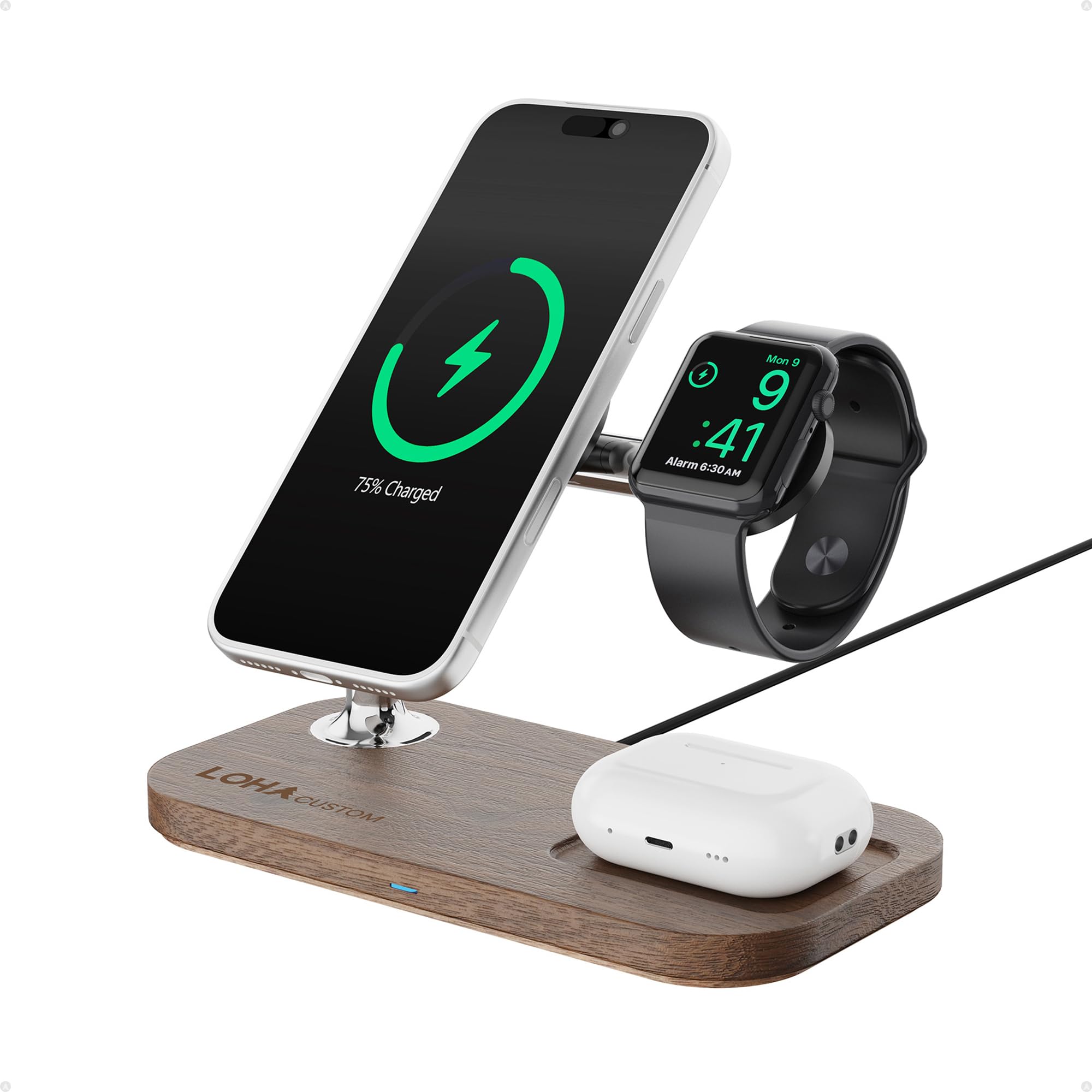 Amazon.com: Loha Custom Black Walnut Wood 3-in-1 Wireless Charger