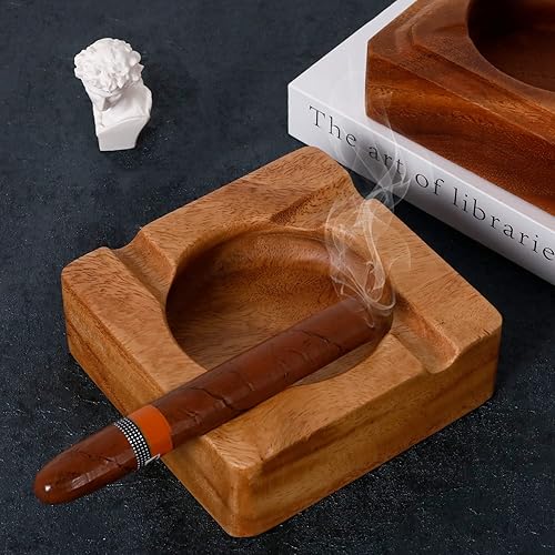 Miniatura 6 de Gusnilo Cenicero de madera cuadrado para cigarros, bandeja de escritorio para decoración de interiores o exteriores, oficina, hogar, soporte sólido