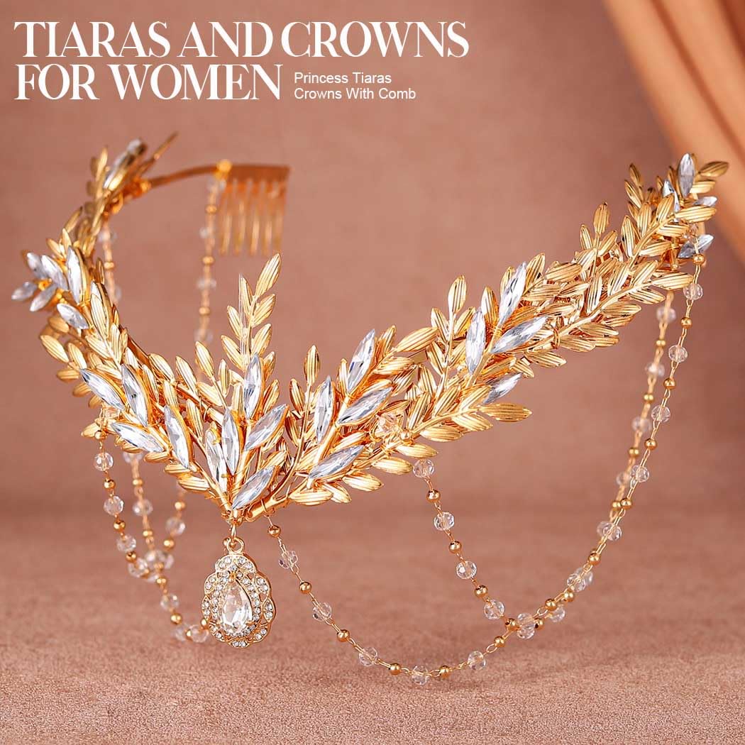 Unicra Gold Leaf Crown Leaves Tiara Bridal Headband Wedding Hair Accessories for Women and Brides - Image 3