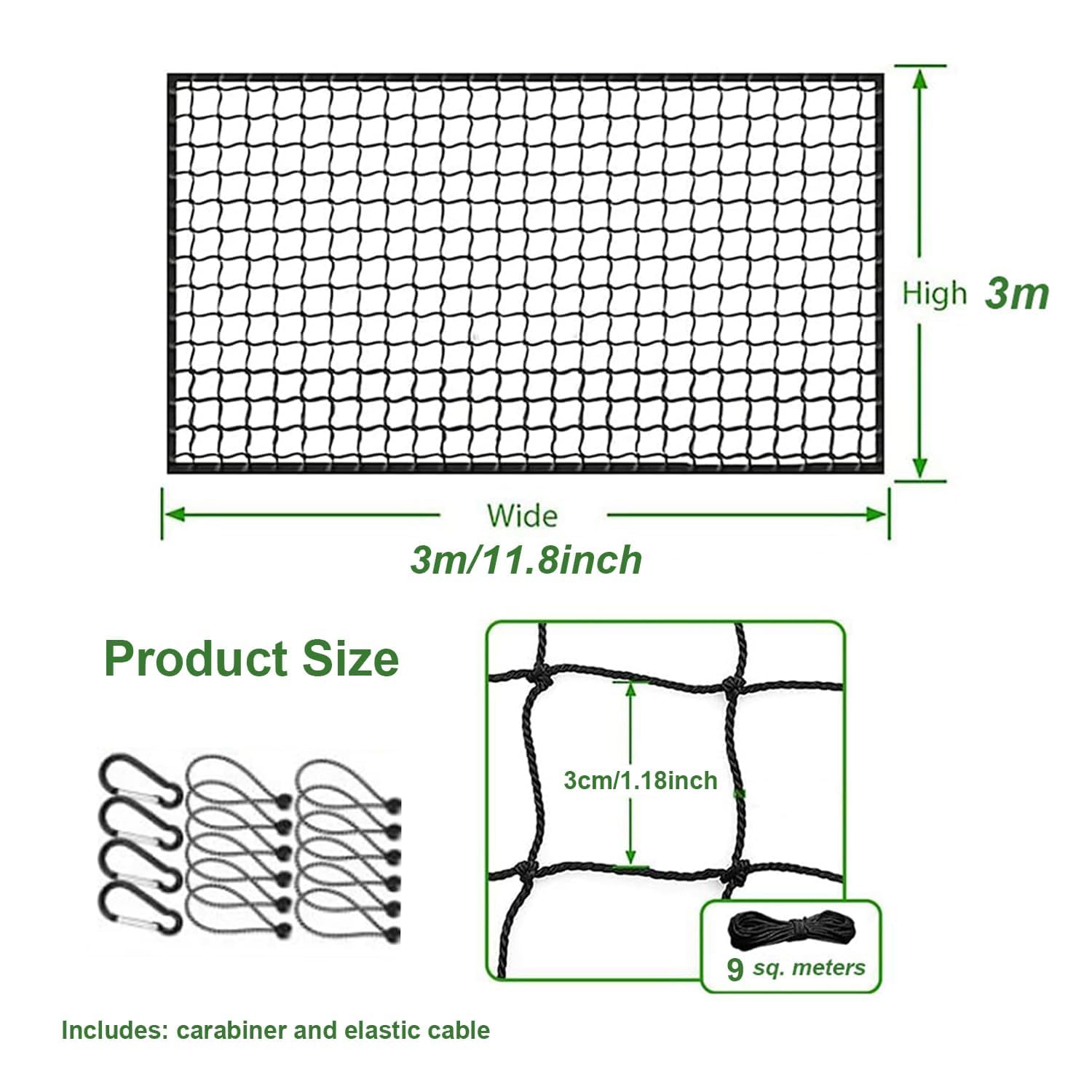 Rete per Pratica di Golf,rete da calcio,3 x 3 cm di maglia quadrata,rete HDPE annodata da 3 mm,Con fibbia di sicurezza e cavo elastico,Rete da allenamento per golf,baseball,hockey,ecc.
