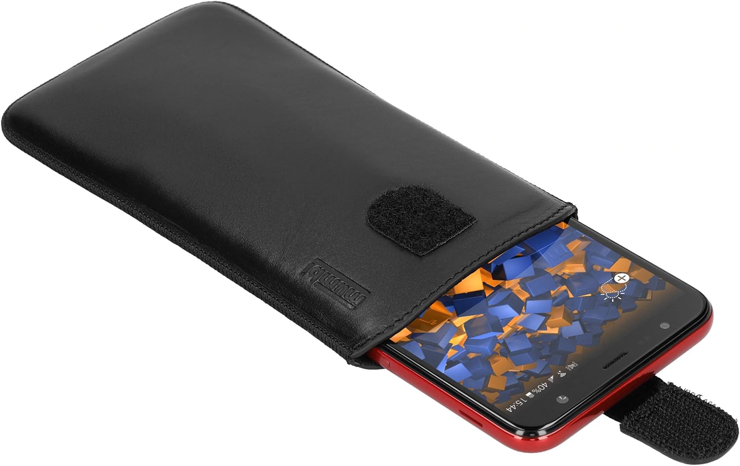 mumbi Genuine Leather Case Compatible with Samsung Galaxy J6+ with Pull-Out Tab Black