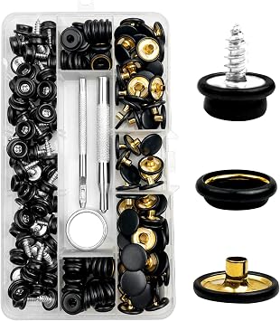 150 PCS Canvas Snap Kit, GTAAOY 3/8" Socket Stainless Steel Screws Marine Grade, Boat Canvas Snaps with 3 PCS Setting Tool, Snap Fasteners kit for Clothing Leather Fabric CanvasBlack-Screws 10mm
