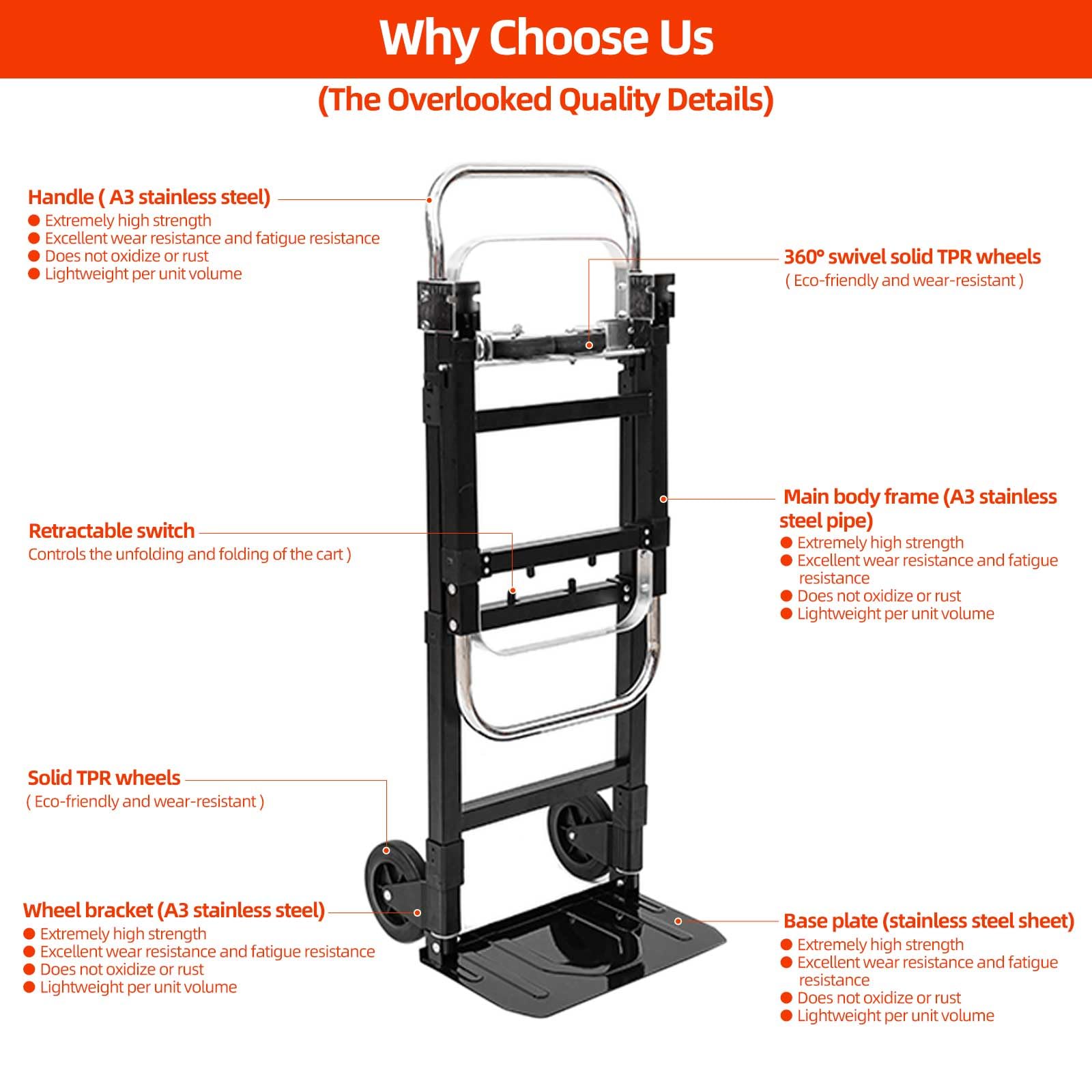 Carretilla de mano, diseño 2 en 1, capacidad de 700 libras, carrito industrial plegable y extensible con 4 ruedas de goma, para transporte y mudanza en almacenes, supermercados, jardines y centros