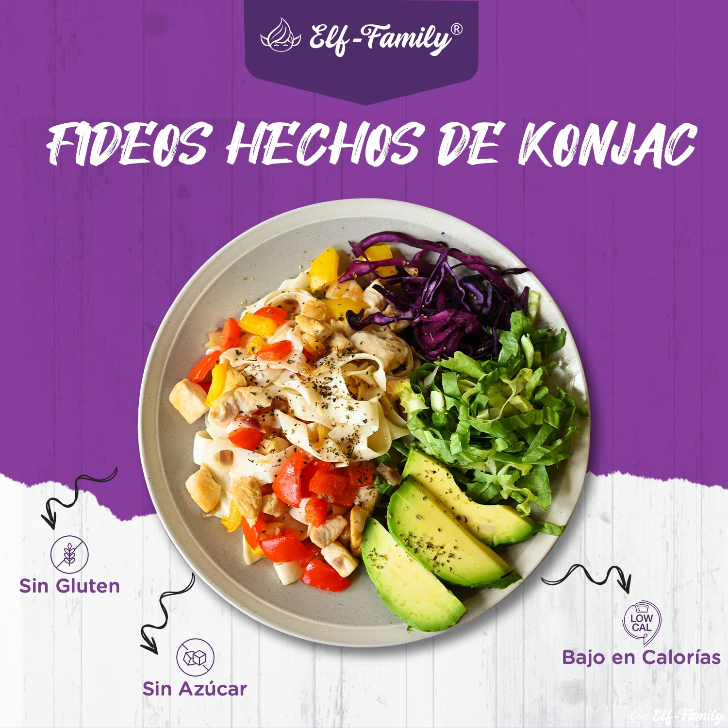 Pasta Konjac Keto de Tailandia Bajo en Carbohidratos/Vegano/Sin Gluten 240 g x 1 cajas(2 paquetes), Elf-family Fideos Konjac Noodles Shirataki Noodles/Sin azúcar/Bajo en Calorías - Fettuccine