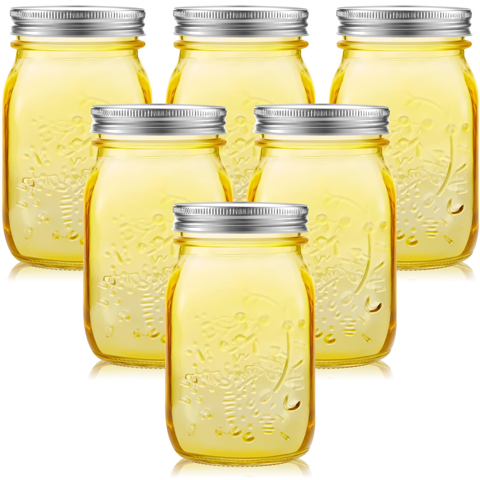 Yinder 6 Pack 32 oz Mason Jars with Lids Bulk, Durable Wide Mouth Vintage Color Glass Canning Jars for Storage Canning Fermenting Pickling DIY Crafts & Decor, Dishwasher Not Allowed(Yellow)