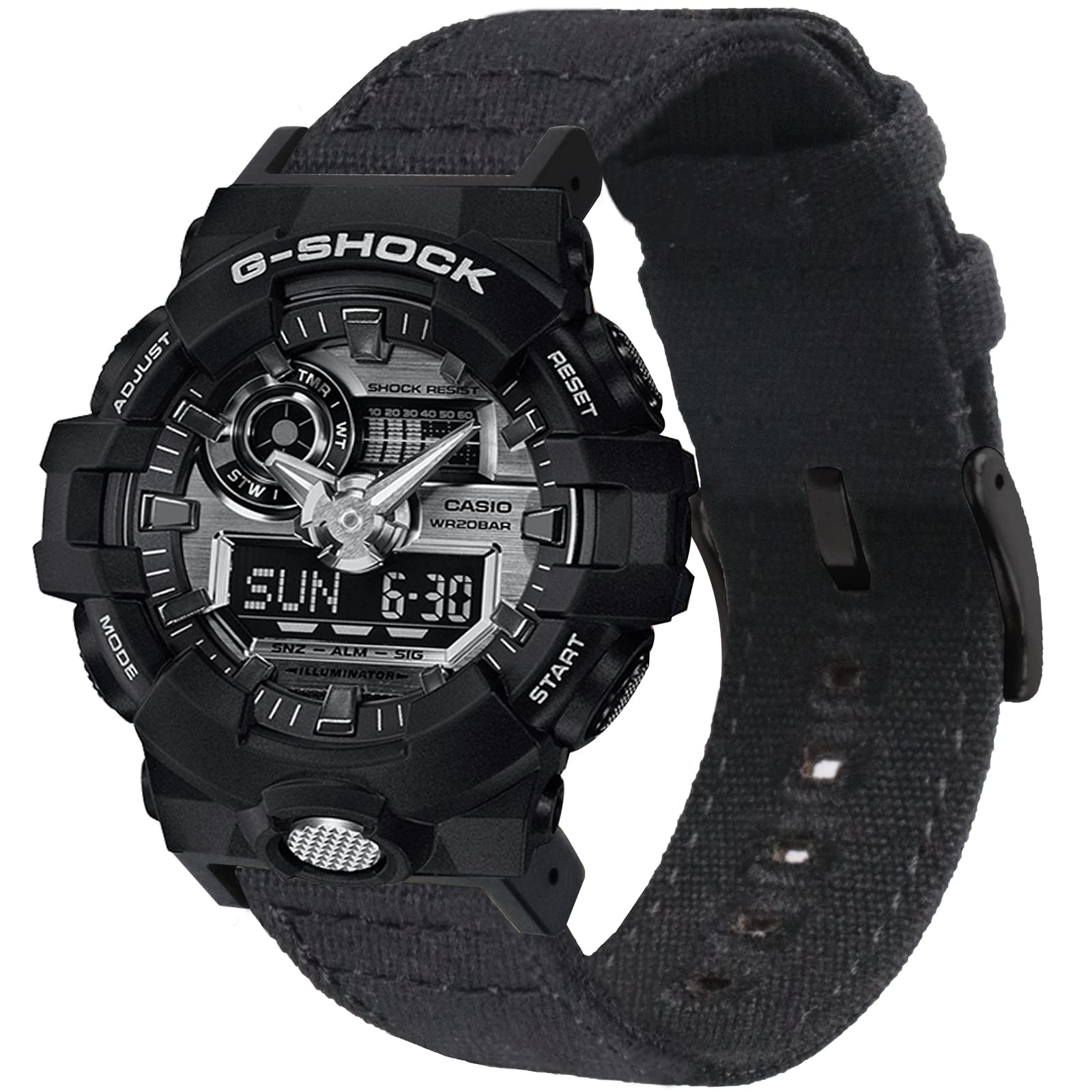 Lijinlan Nylon Strap Compatible with Casio G-shock Watch GW100/GA100/GA120/GA400/GD100/GD110/GD350/ DW-D5500 /DW5600E/ DW6900/DW-9052/GWM5610, Replacement Canvas Band for Gshock (Black, Black)