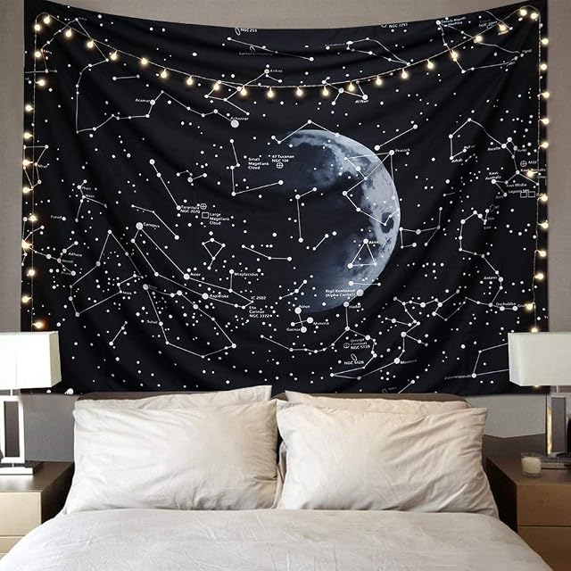 Dremisland Constellation Tapestry Psychedelic Galaxy Tapestries Space Pattern Moon Wall Tapestry Wall Hanging Star Tapestry Home Decorations for Living Room M/130cmx150cm