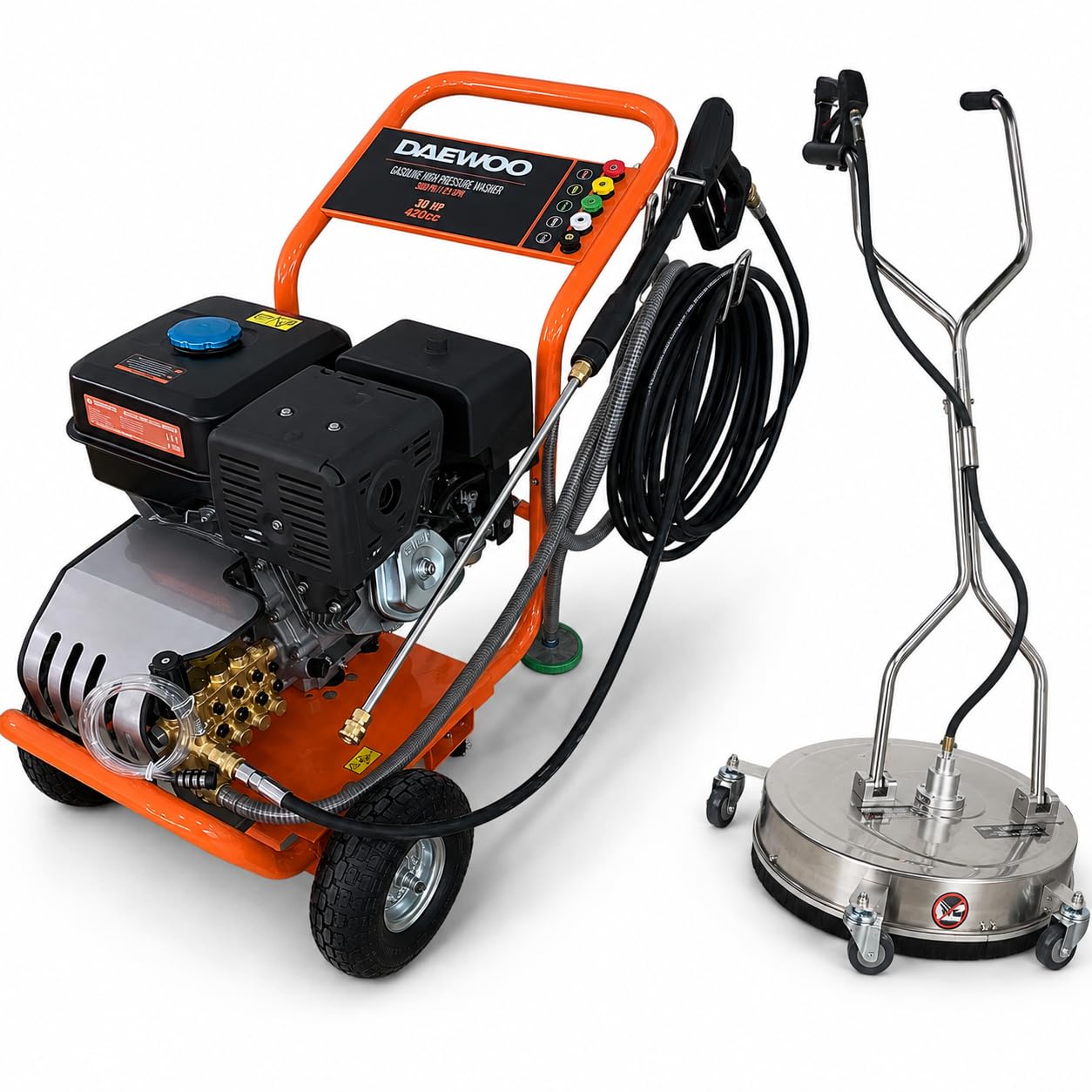 Rondella ad alta pressione a benzina, 15 CV con pulitrice a superficie, 420 cm³, idropulitrice, 250 bar, tubo ad alta pressione, 10 m, pulitore industriale