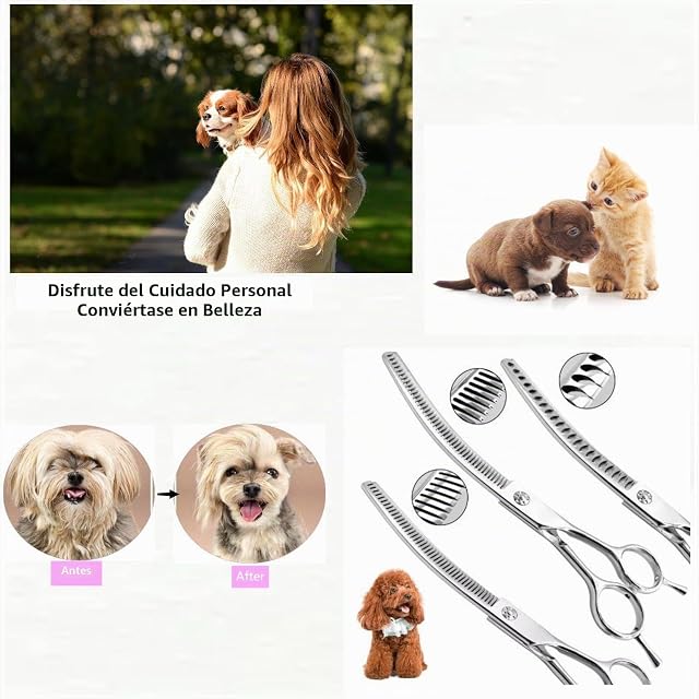 Foto 4 de 6 de Tijeras de entresacado curvas de 7,0 pulgadas para perros, gatos, mascotas, tijeras para perros