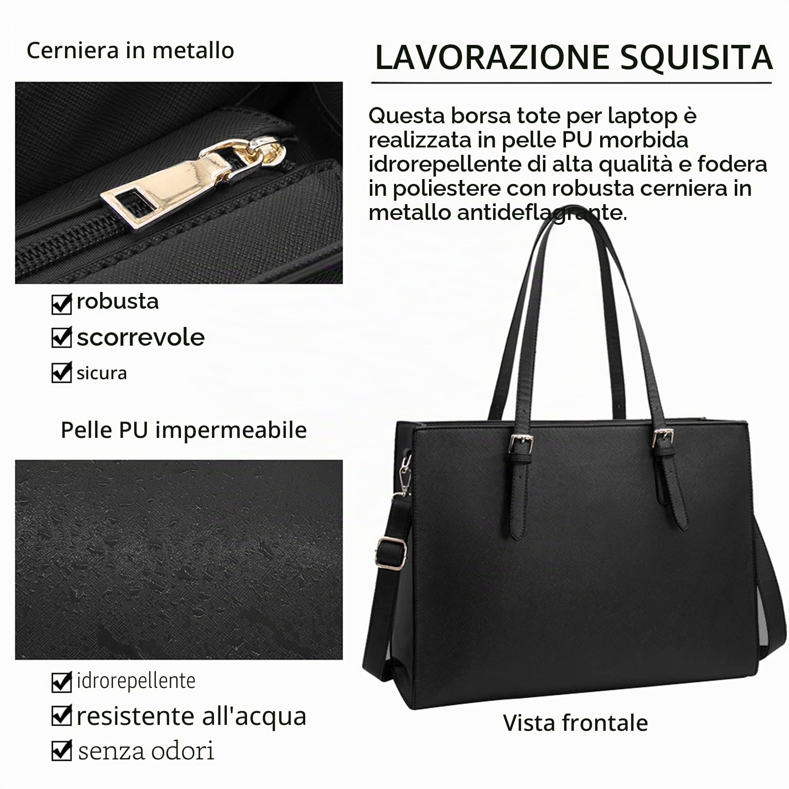 Borsa Donna Borsa a Tracolla per Computer da 15.6 Pollici Grande Impermeabile Borse Laptop Tote in Pelle PU Borsa da Lavoro Business Shopper