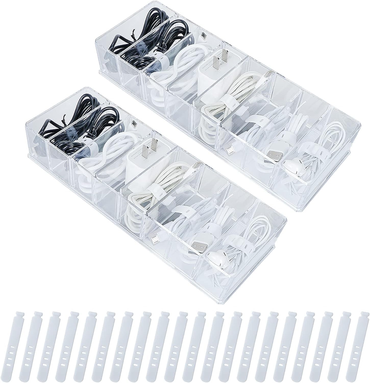 VIDETOL Kabel Organizer Box 3 Stück - Mit 7 Verstellbaren Fächern