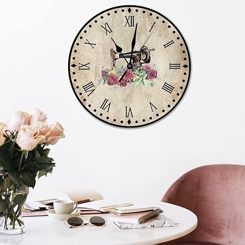 Vista 108 de Relojes de pared de madera para máquina de coser de flores, relojes sin marco, 10 pulgadas, brillante, silencioso, sin tictac, funciona