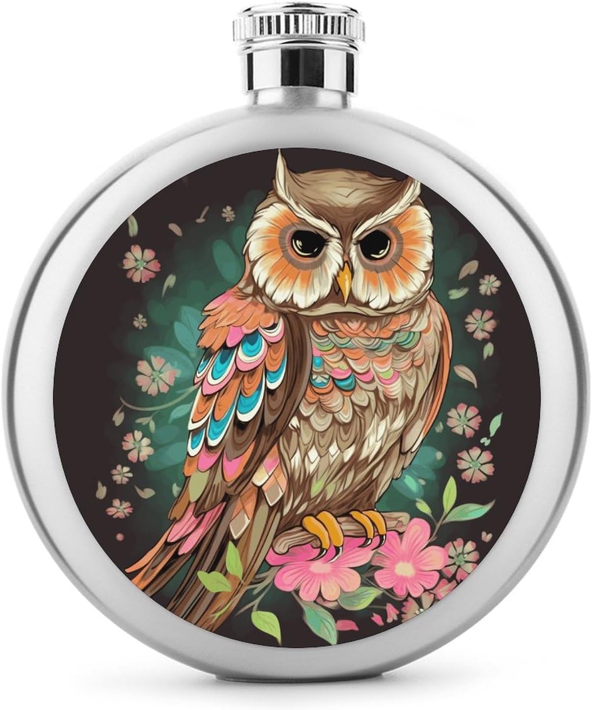 Anime Owl Hip Flask 5 Oz Round Stainless Steel Mirror Polished Wine Pot Portable Pocket Wine Whiskey Flask Small Drinking Flasks Drinkware for Men Women