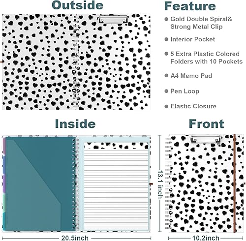 Miniatura 38 de Hongri Clipboard Folio with Refillable Lined Notepad, 8.5 x 11 Folders with Storage 10 Pockets, Spiral Portfolio, Size 12.8x 9.7 in, Office & School