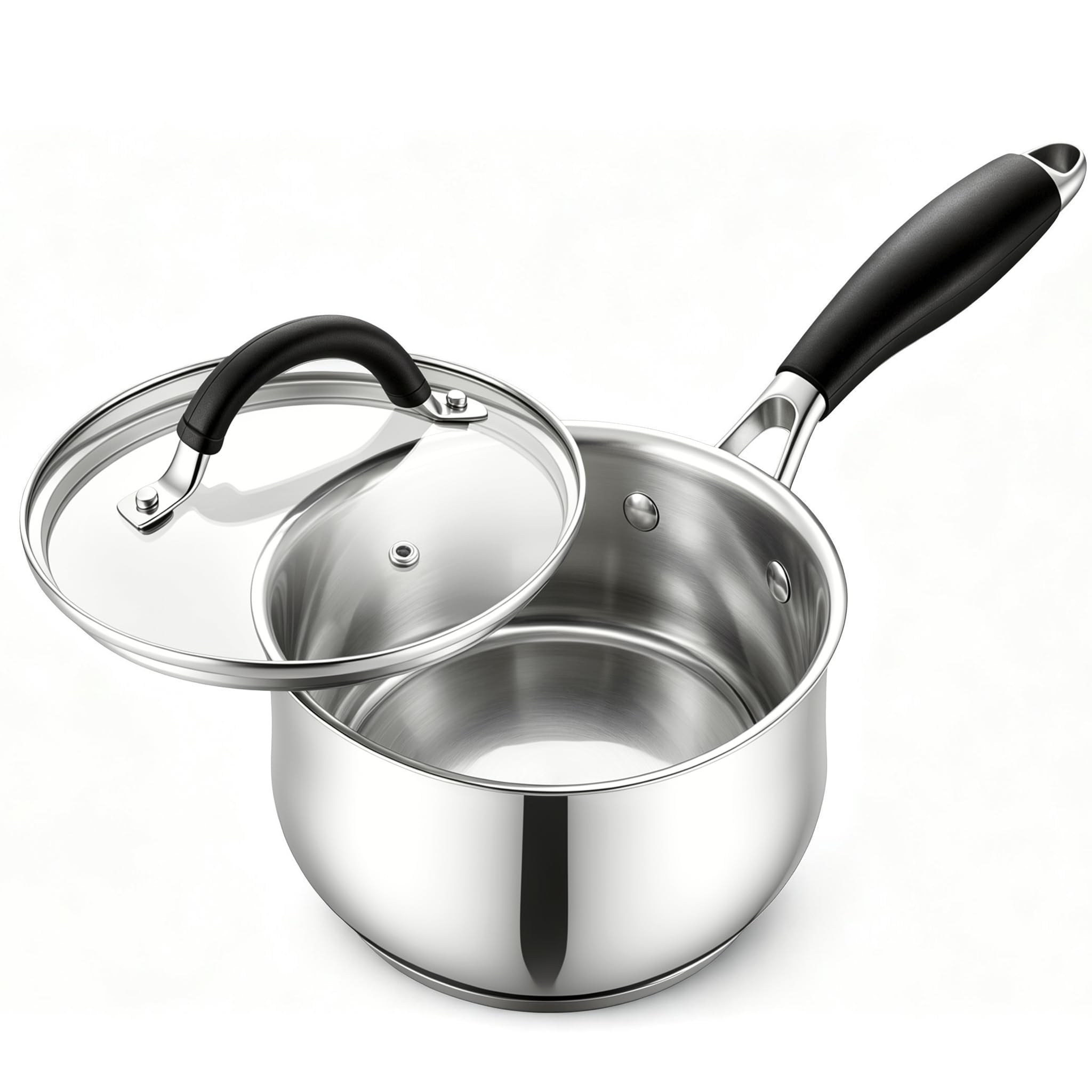 Onader 16cm Saucepan, Stainless Steel Milk Sauce Pan with Glass Lid