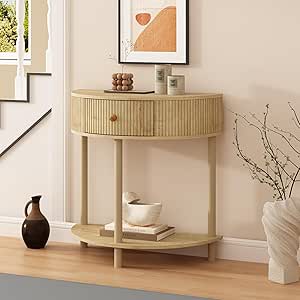 Wnutrees Fluted Half Moon Console Table,Bohemia Small Entryway Table ...