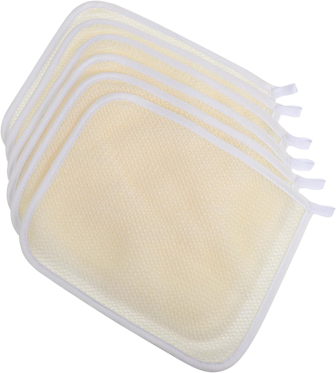 6pcs Exfoliating Wash Cloths for Body Scrub and Face Clean Bath Towels | Beige, Foldable Portable Design, Rich Froth for Weekend Hotel Stays Camping Trips