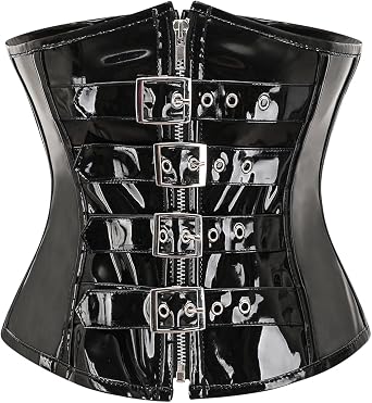 bslingerie Womens PVC Leather Underbust Waist Training Body Shaper Bustier Corset Top