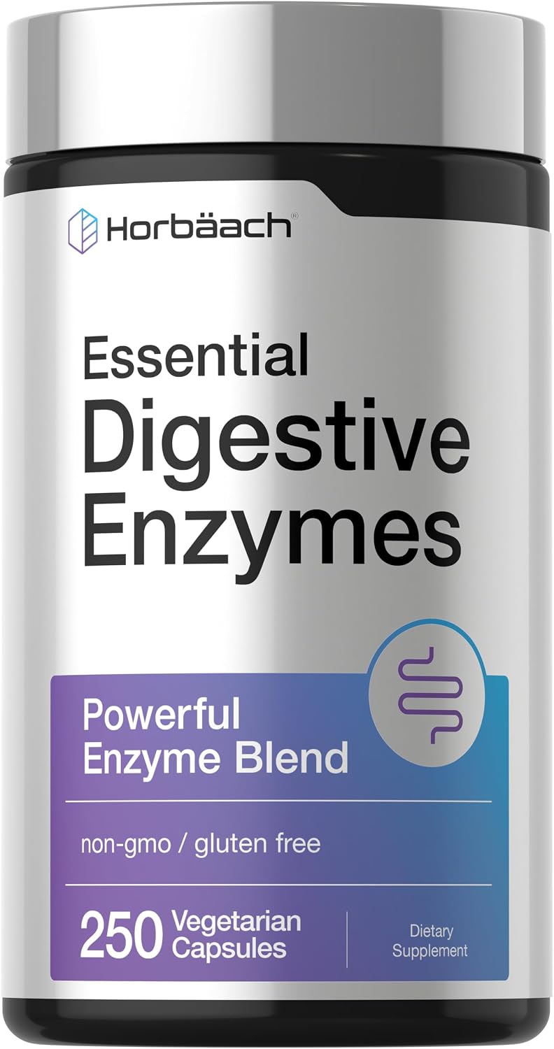 Horbäach Essential Digestive Enzymes | 250 Capsules | Powerful Enzyme Blend for Men & Women | Non-GMO & Gluten Free Supplement