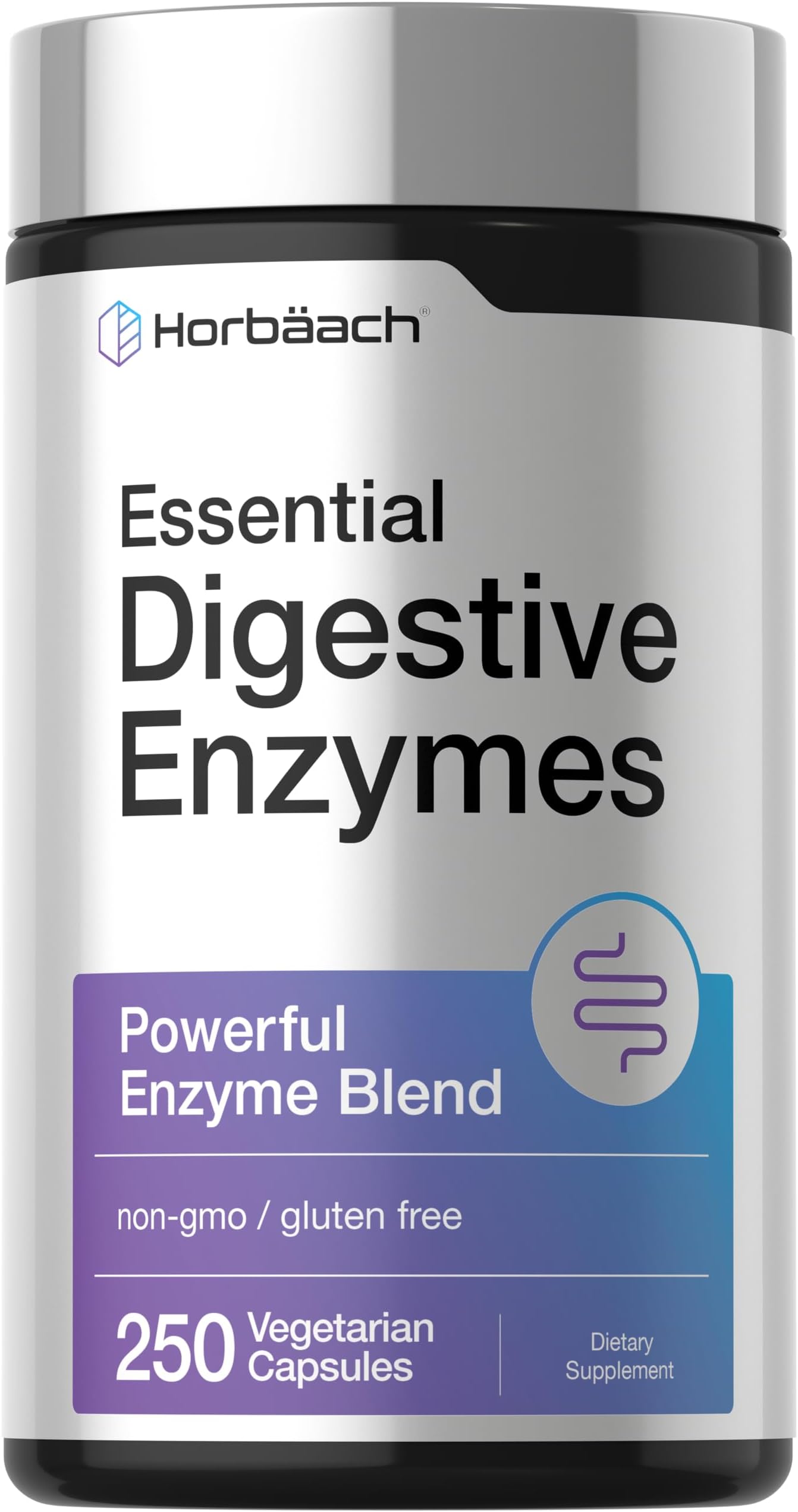 Horbäach Essential Digestive Enzymes | 250 Capsules | Powerful Enzyme Blend for Men & Women | Non-GMO & Gluten Free Supplement