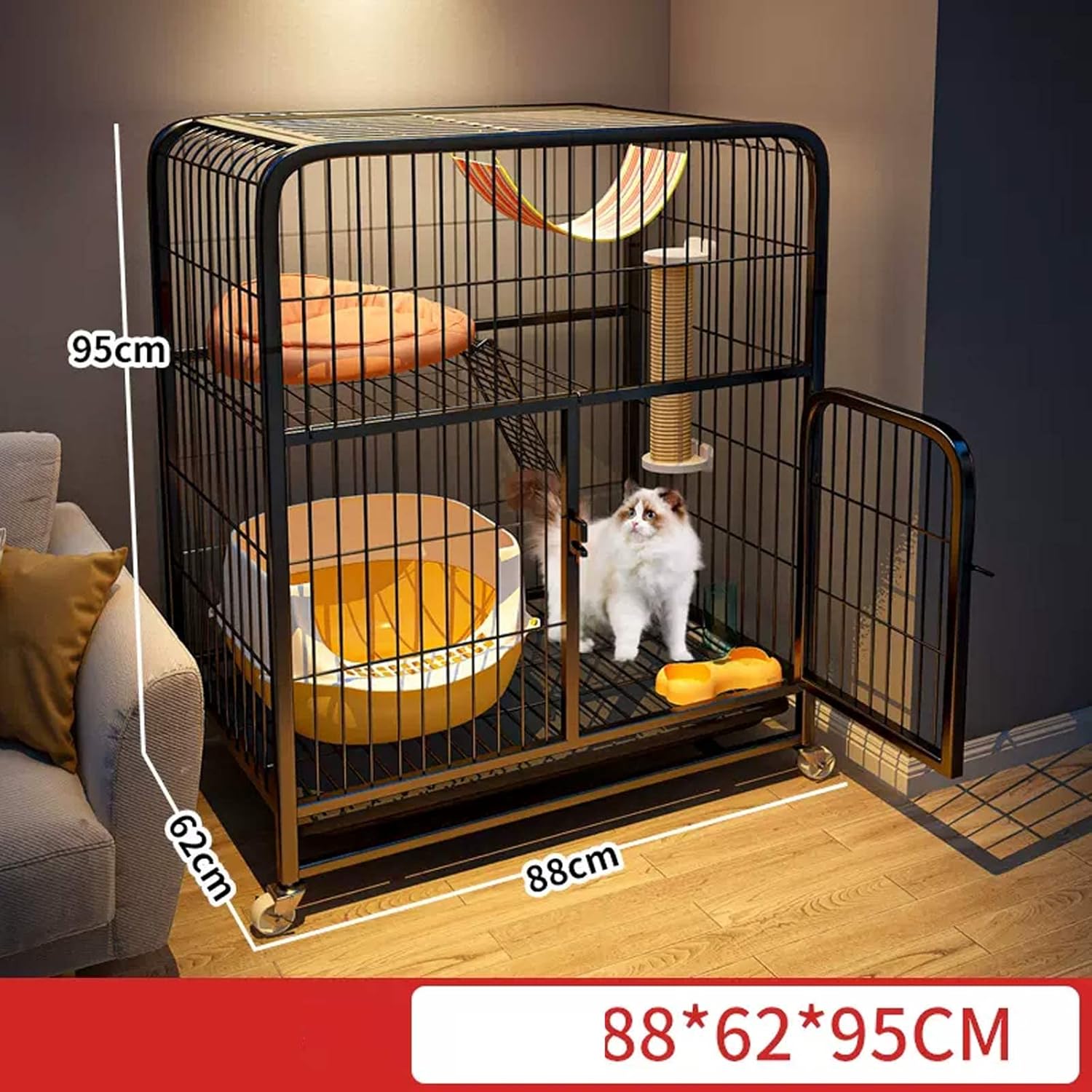 Cat Cages, Large Pet Bed, Extra Large Detachable Cat Enclosure and 360° Swivel Casters, Grid Foot Pads/B-Play Style/68 * 49*,A-basic-88 * 62 * 95Cm