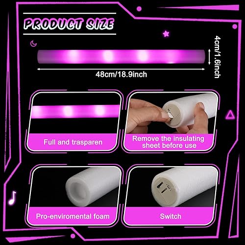 Miniatura 2 de Ceenna Varillas luminosas LED a granel, 100 varillas gigantes de espuma de 18.9 pulgadas, suministros de fiesta que brillan en la oscuridad para