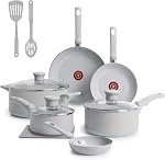 T-Fal Refresh Ceramic Pots and Pans Set, 20-Piece Nonstick Cookware Set, Stockpot, Griddle, Frying Pans, Utensils, Moon Grey