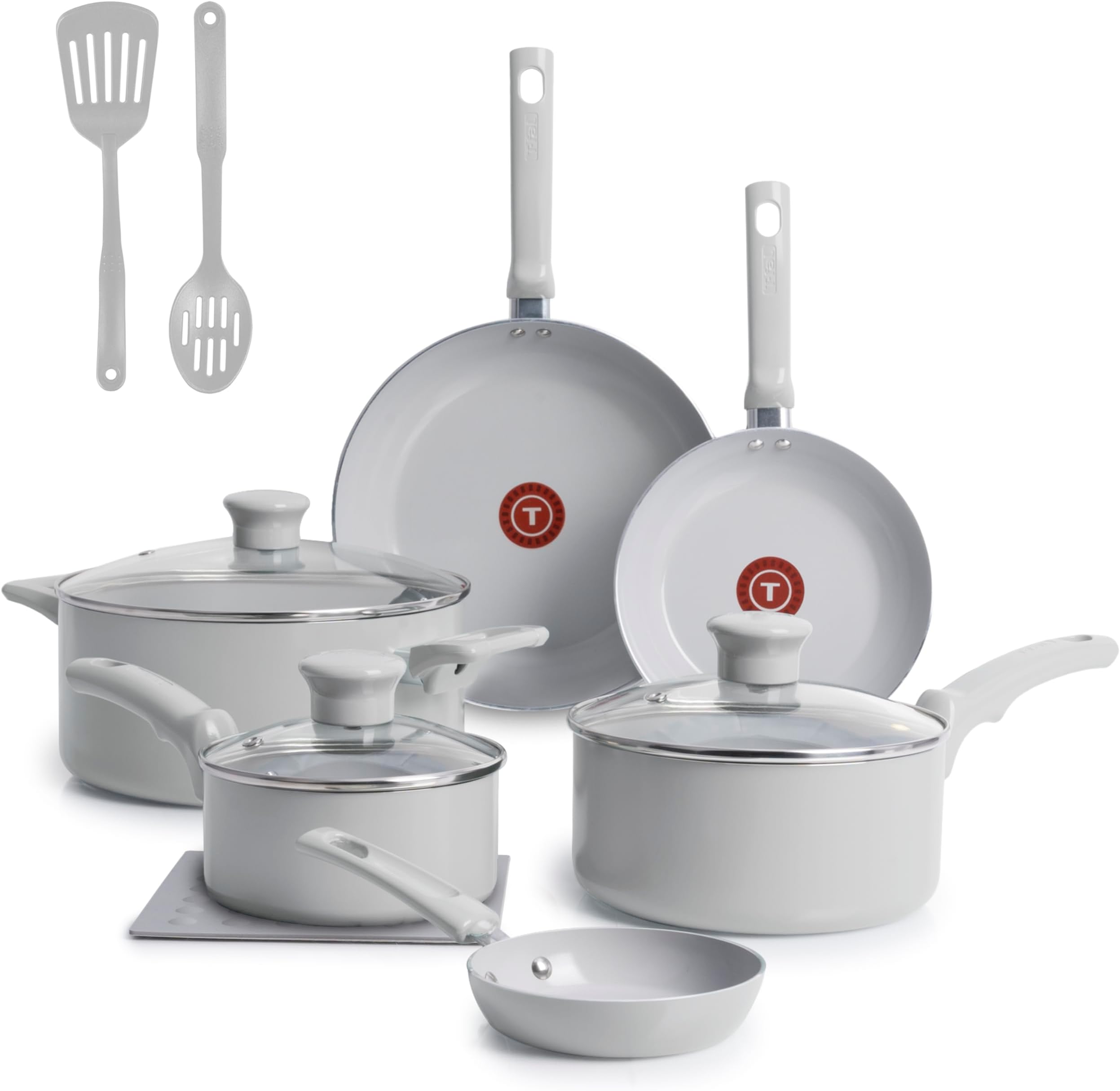Tefal Refresh Ceramic Non-Stick Cookware Set, 12 Pieces, Oven and Broiler Compatible, 350F Cookware, Kitchen, Cooking Set, Frying Pan, Sauce Pan, Kitchen Utensil, Pots and Pans Set, Non-stick, Moon