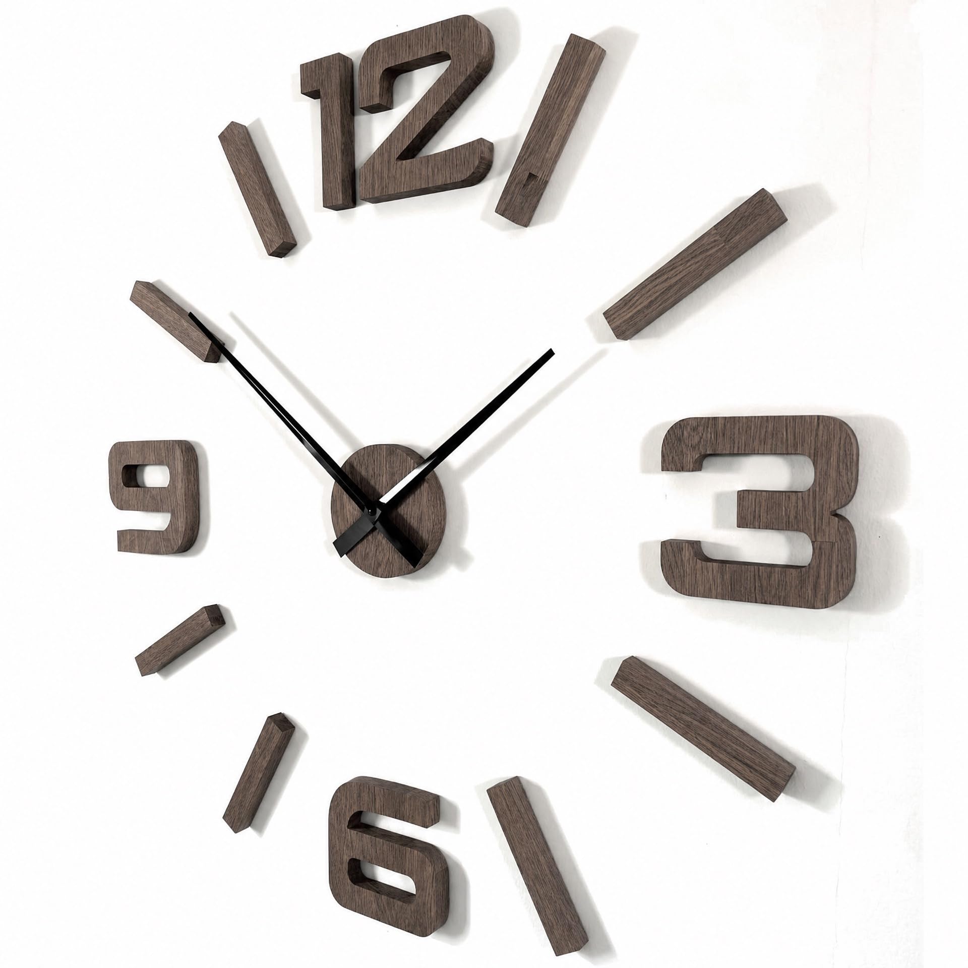 FLEXISTYLE Orologio da parete 3D fai da te, in legno di quercia/nero, grande, 100-130 cm (spessore 20 mm), decorazione da parete, per ufficio, soggiorno, camera da letto, articolo decorativo, orologio
