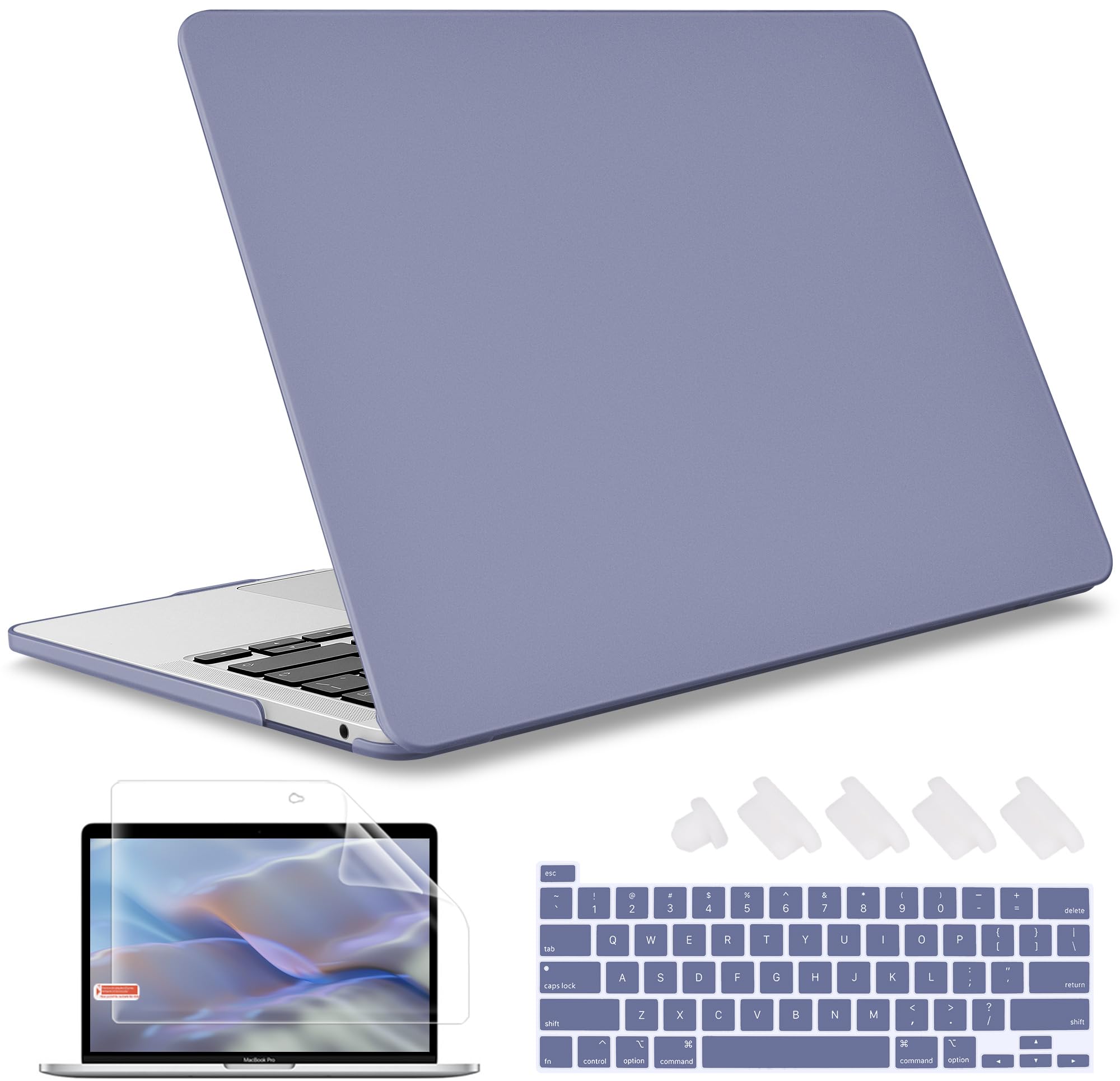 May Chen Compatible with MacBook Pro 13 inch Case 2022 2021 2020 Release Model A2338 M2 M1 A2251 A2289, Plastic Hard Shell Case Keyboard Cover for Mac Pro 13 Touch Bar Fits Touch ID, Lavender Gray