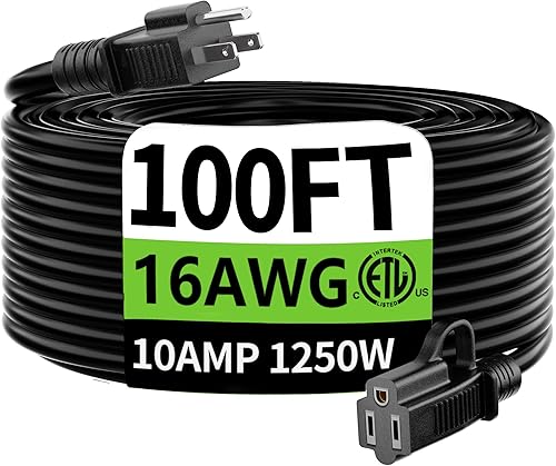 Miniatura 64 de HUANCHAIN Cable de extensión para exteriores de calibre 14/3 de 25 pies, resistente al agua, con cable eléctrico de 3 clavijas iluminado y flexible