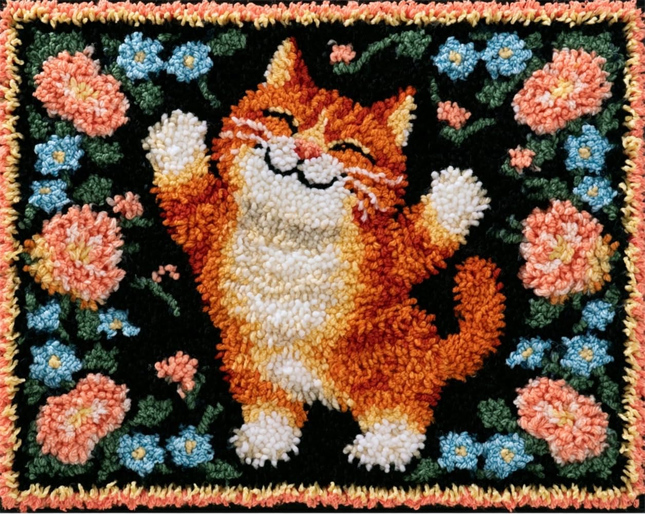 FWRTYCB Latch Hook Kits Rugs,Dancing cat