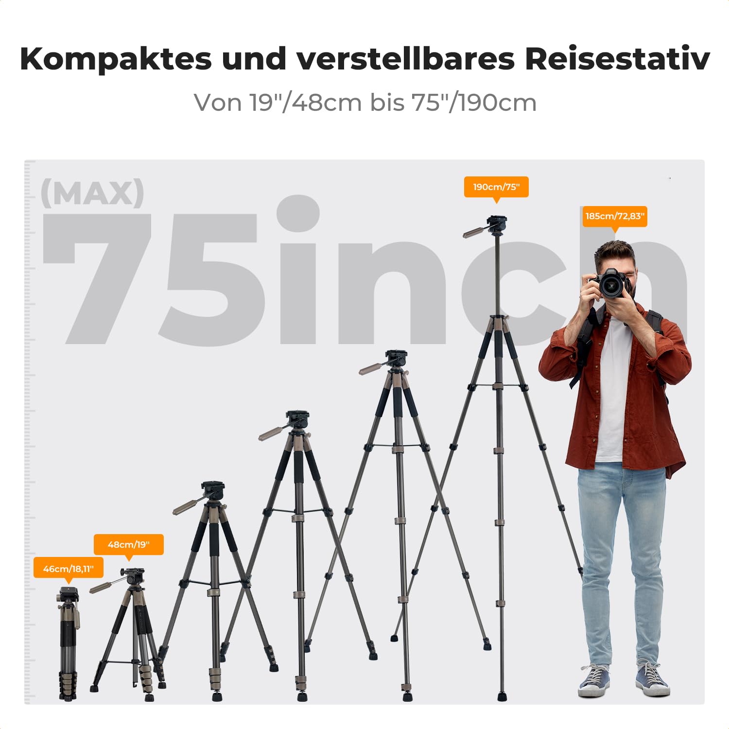 K&F CONCEPT Aluminium Kamera Stativ, 190cm leicht Stativ mit Tasche